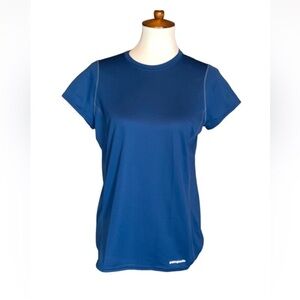 Patagonia Fore Runner blue short sleeve slim fit trail running shirt Large New